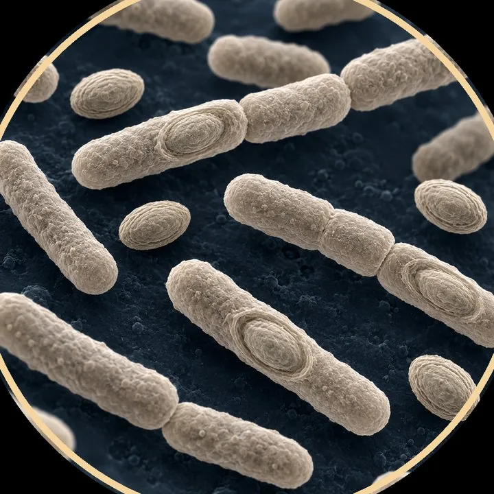 Micrograph-style image of rod-shaped probiotic bacteria