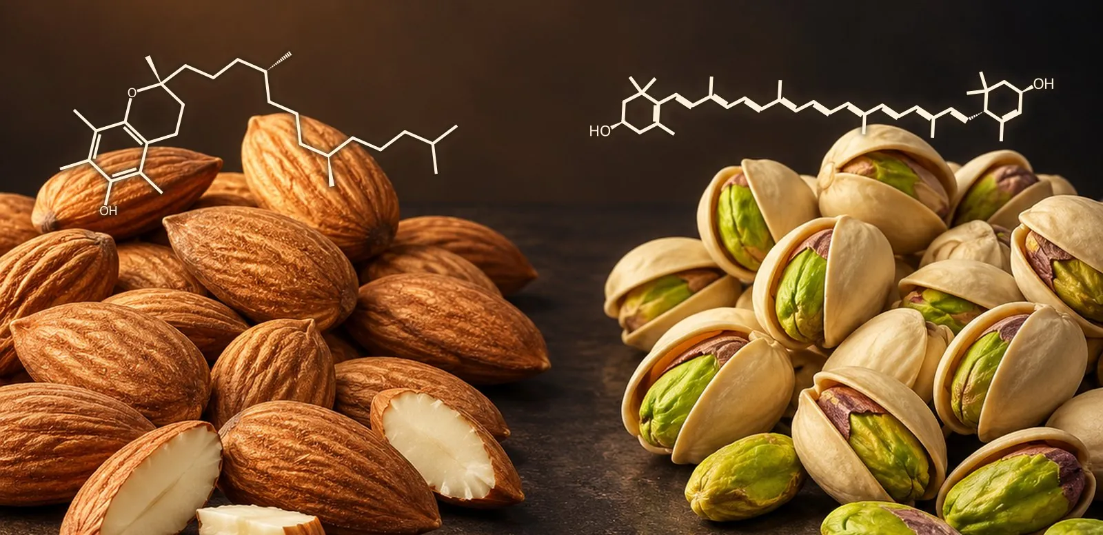 Almonds with the structure of alpha-tocopherol and pistachios with the structure of lutein