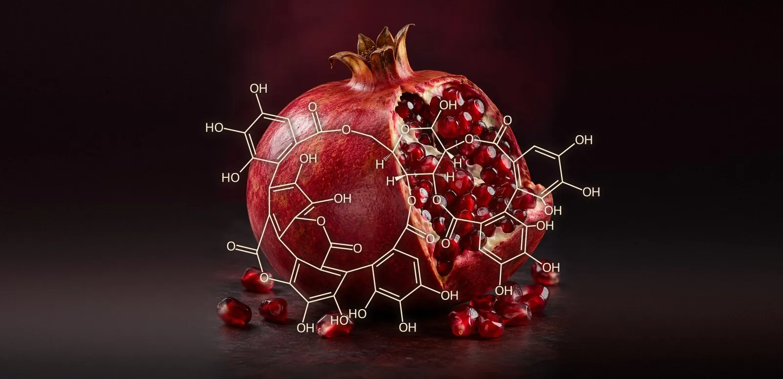 Pomegranate beside the structure of punicalagin